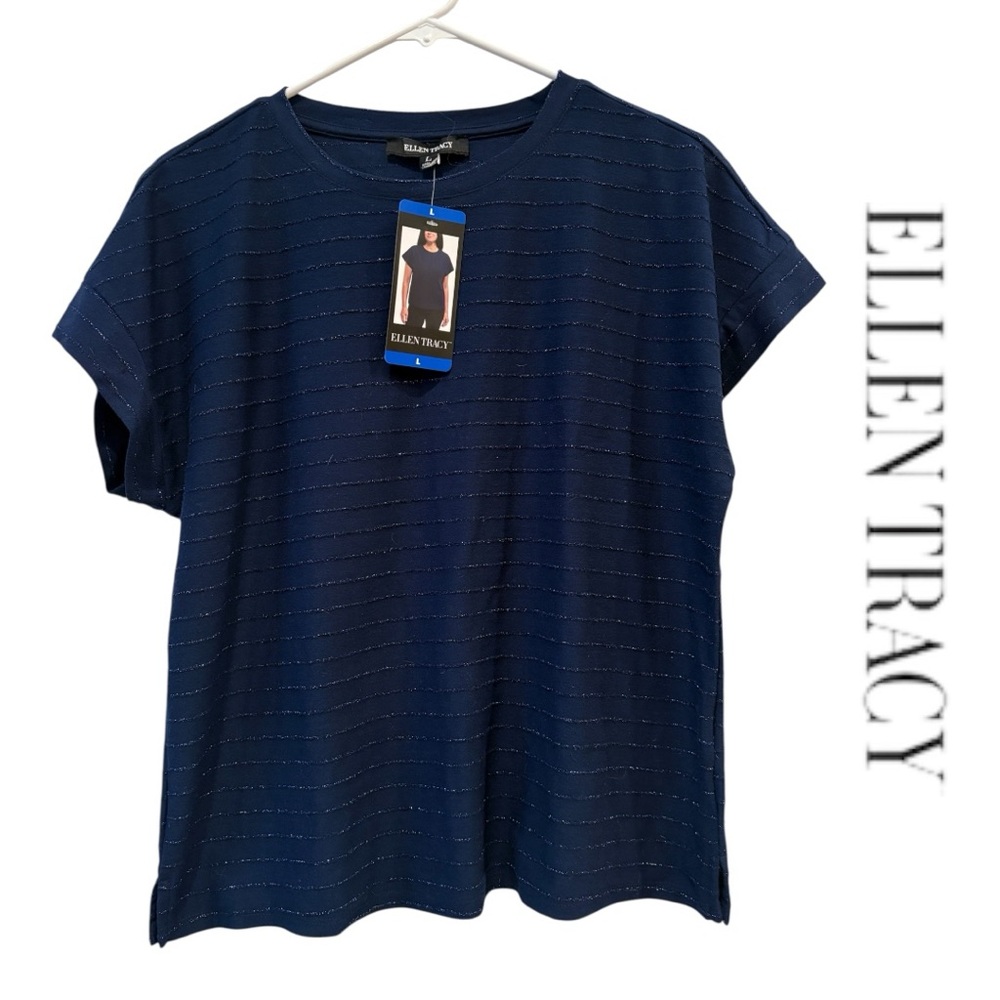 NWT Ellen Tracy Navy Shirt, Large